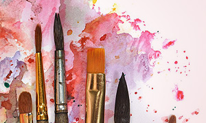 Paint and paint brushes.